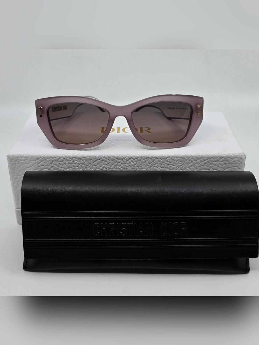 NWOT Dior Mauve Cat-Eye Sunglasses with Gold Star Accents